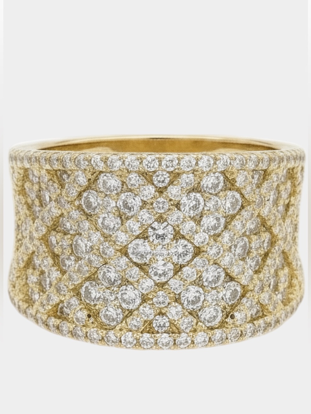 Gold Filled Wide Band Statement Ring with Pave Clover Lattice NWOT